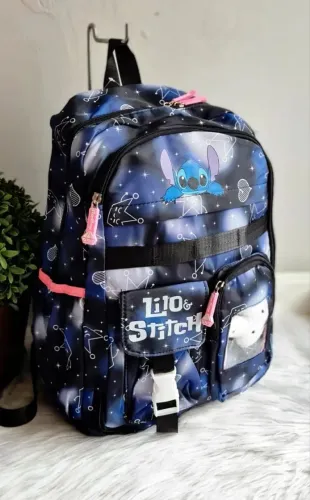 Mochila Lilo & Stitch - Azul com Estampa de Estrelas