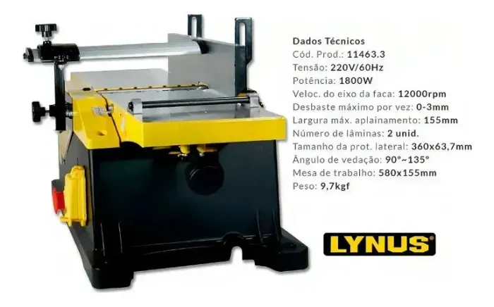Plaina desempenadeira Lynus pdl 600