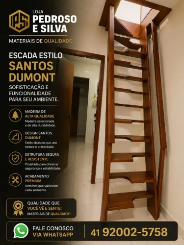 Escada em madeira beneficiada estilo santos Dumont