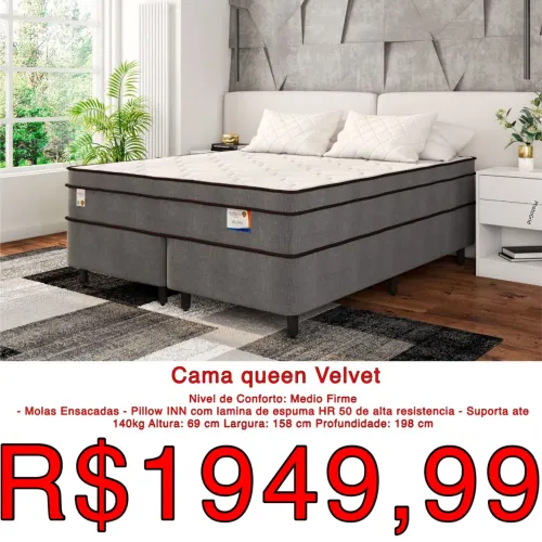 Base bipartida Queen + colchão Velvet molas espumas hr50 / frete grátis / pague na entrega