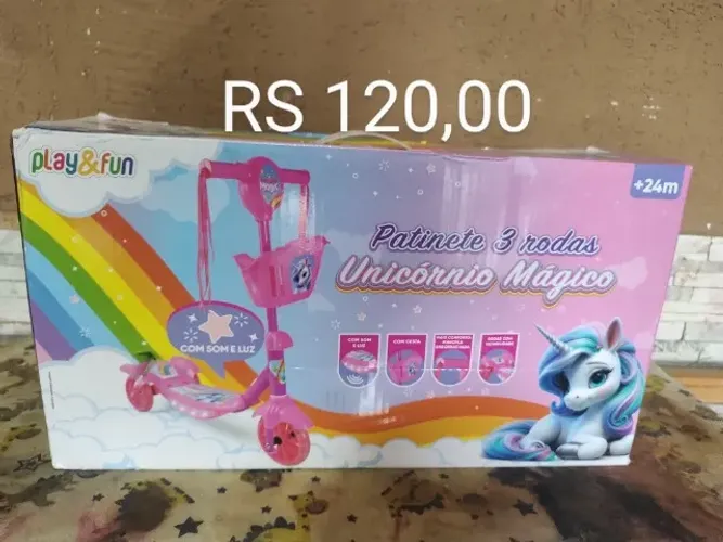 Patinete 3 rodas unicórnio luz e som