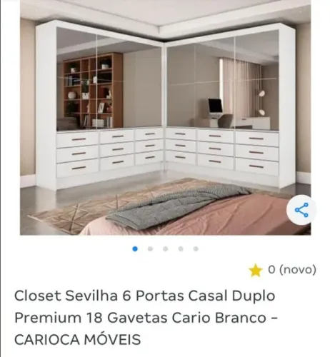 Closet Sevilha 6 Portas Casal Duplo Premium 18 Gavetas Cario Cor Branco