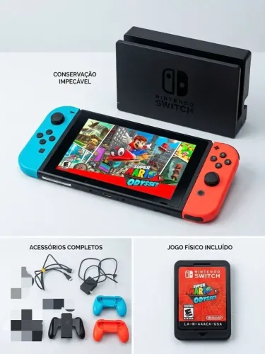 Nintendo Switch V2 neon + Super Mario Odyssey