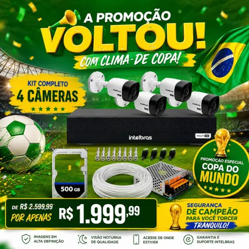 KIT 4 CAMERAS + INSTALAÇÃO