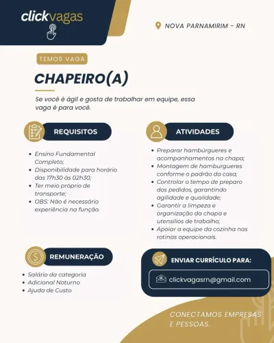 Chapeiro(a) hamburgueria