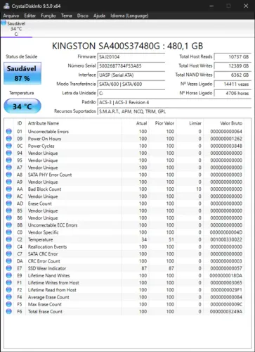 SSD 480gb 2.5´´ SATA Kingston testado
