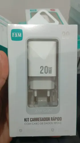 Carregador Rápido FAM 20W com Tecnologia GaN + Cabo USB-C