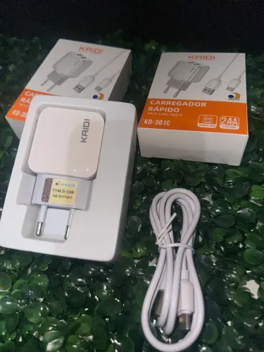 Carregador Turbo Kaidi 2.4A com 2 Portas USB + Cabo Type-C (Novo na Caixa)