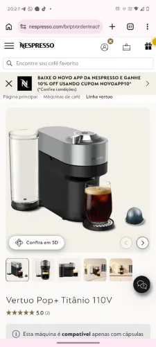 Cafeteira Nespresso vertuo pop premium