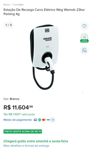 Estação de recarga carro elétrico weg wemob 23kw