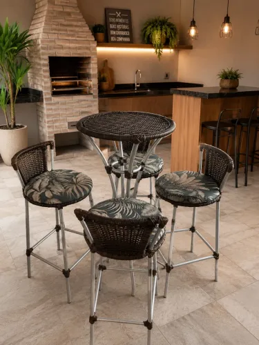     Conjunto Bistrô com 4 Banquetas para Varanda Gourmet