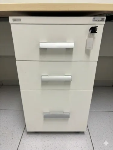Gaveteiro Para Escritório 3 Gavetas Com Chave Rodízio Branco