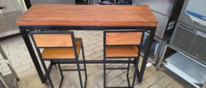 Jogo de Bancada buffet aparador 130x40x105cm com 2 banquetas madeira de demolição