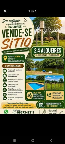 Imóvel rural de 2,4 alqueires a 11km do centro de Rio Preto