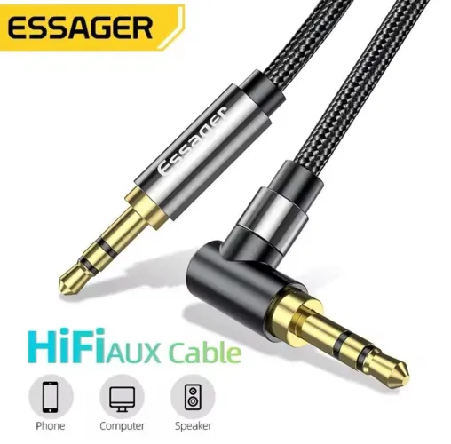 Cabo de áudio aux 3.5mm P2 em nylon Essager 1,5 metros 