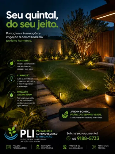 Iluminação e irrigação para jardim