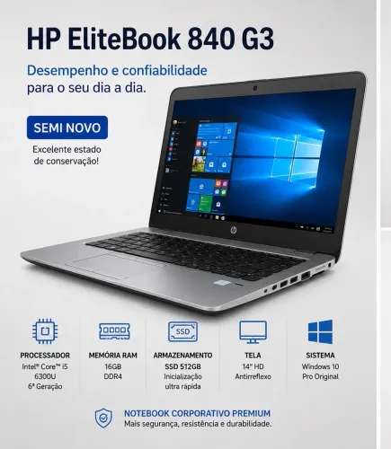 HP EliteBook 840 | Core i5 | 16GB RAM | SSD 512GB | Semi Novo