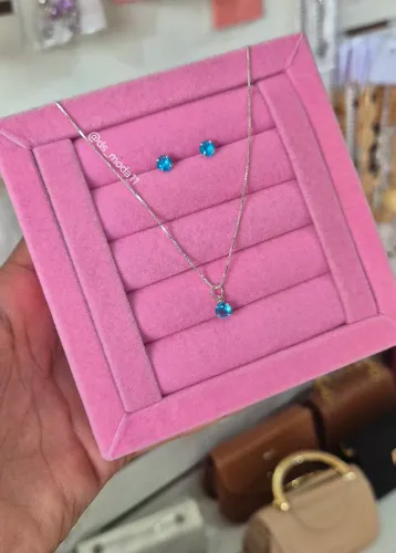 Conjunto Ponto de Luz Azul prata 925 presente dia dos namorados 