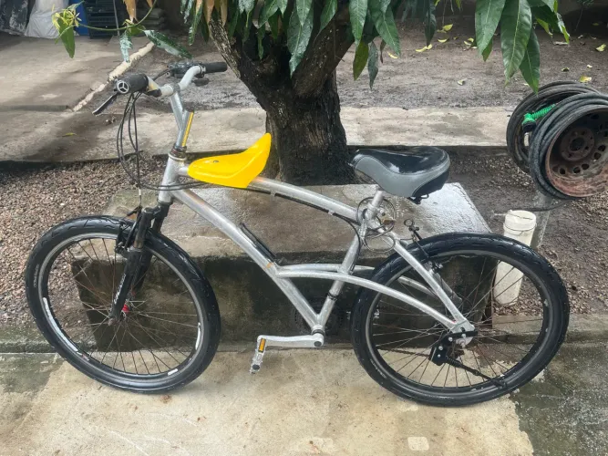 Bicicleta Caloi 100 alumínio pneu flame com cadeirinha 