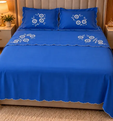 Jogo de Cama Casal Vintage Bordado - 4 Peças