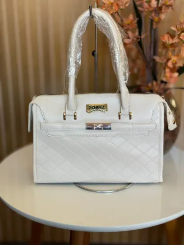 Bolsa Feminina Estruturada Branca 20x30 Alça de Mão Luxo