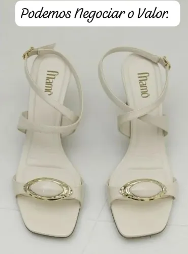 Sandália Mamô Off White Salto Taça - Médio,  Tamanho 35.