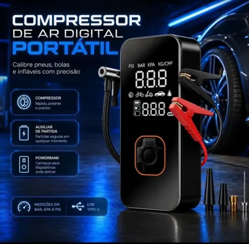 Compressor 150 Psi + Auxiliar De Partida + Powerbank