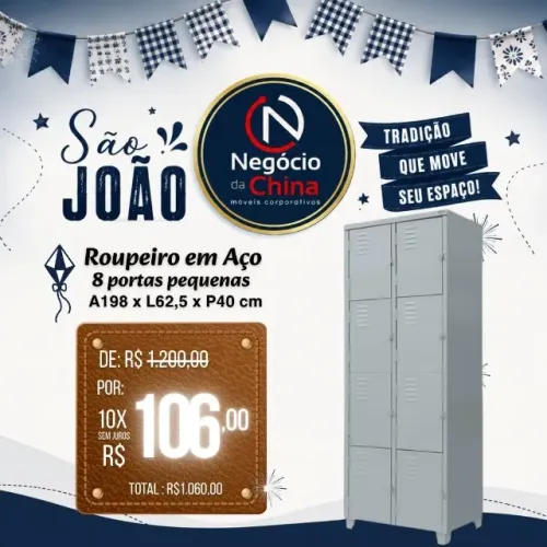 Roupeiro em Aço 8 Portas Pequenas