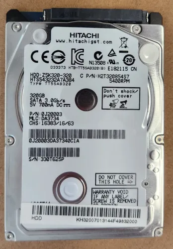 HD Notebook 320GB Hitachi Slim 2.5 SATA - 100% Testado