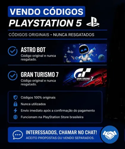 Códigos PS5 Astro Bot + Gran Turismo 7 | Originais mídia digital