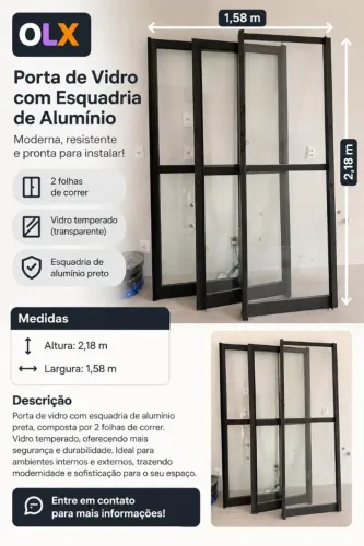 Porta de vidro com esquadria de Alumínio