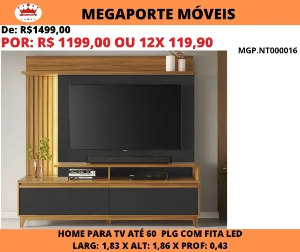 HOME DE TV ATÉ 60 POLEGADAS C/FITA LED