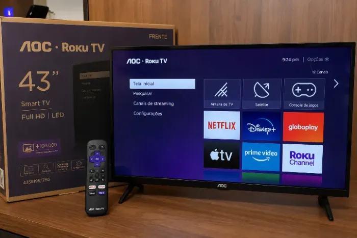 ? Smart TV AOC Roku 43" Full HD - Impecável, com Caixa e Controle Original