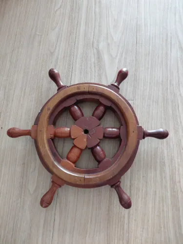Timão náutico 40cm madeira maciça antiguidade náutica