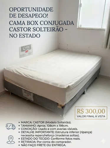 Cama Box Solteirão Castor (Desapego / Para Pequeno Reparo) - R$ 300