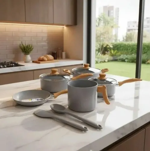 Conjunto kit de panelas revestimento cerâmico Brinox 5 peças antiaderente não gruda nada