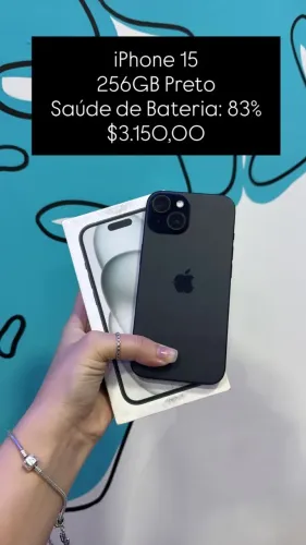Seminovo: iPhone 15 256GB / Preto / Saude de Bateria 83% - Loja Fisica