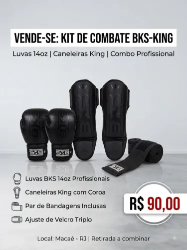 Kit Boxe / Muay Thai: Luvas 14oz + Caneleiras e Bandagem (Preto)