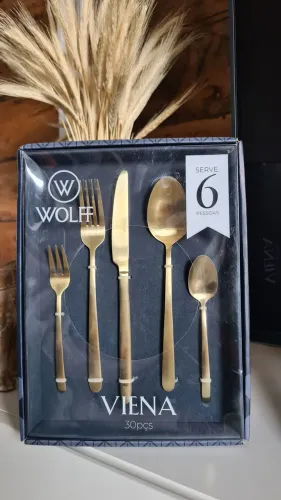 Faqueiro 30 Peças de Aço Inox Viena Champanhe - Wolff<br>SKU:1-71810-U