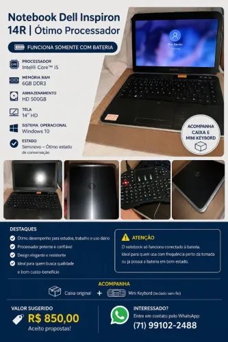 Notebook Dell Inspirion 14R em ótimo estado..