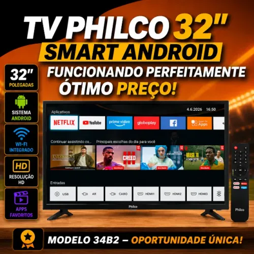 TV PHILCO 32" SMART ANDROID - FUNCIONANDO PERFEITAMENTE - ÓTIMO  OPORTUNIDADE ÚNICA!PREÇO!