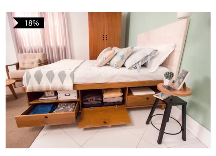 Cama Queen de Madeira com colchão