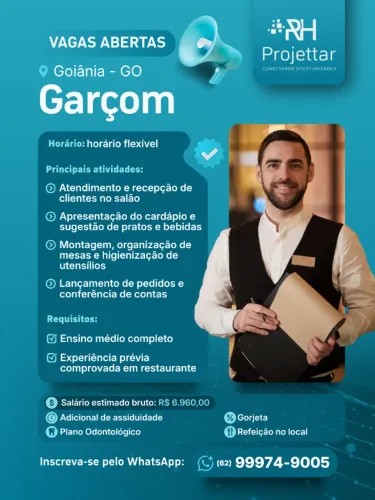 Vagas de Emprego para Garçom em Restaurante em Goiânia - GO