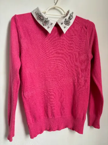suéter j.ch99 rosa com gola bordada p