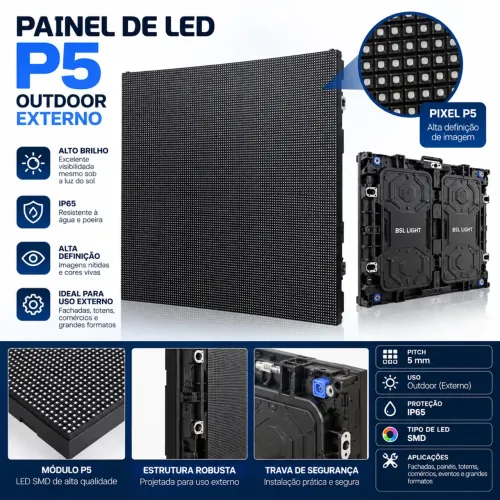 Kit 9 painel de Leds P5 outdoor externo 