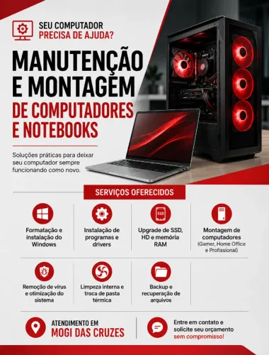 Manutenção de Computadores e Notebooks | Formatação - Upgrade SSD - Limpeza