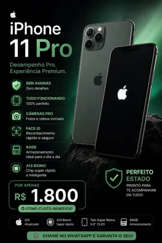 Celular iPhone 11PRO sem avarias, tudo funcionando 100% 64GB IOS atualizado.