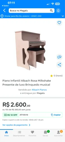 Piano Infantil Albach Rosa Milkshake Presente de luxo Brinquedo musical