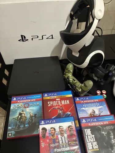 PlayStation 4 slim 1T + Kit PSVR Realidade Virtual + 2 Moves + VR Aim Controller