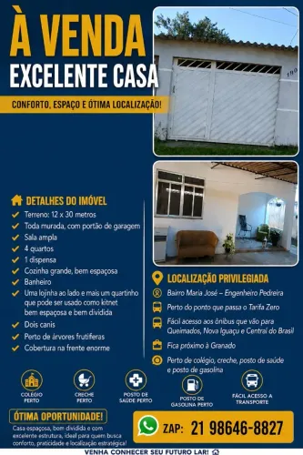Vendo casa 4 quartos. Casa bem ampla sala uma lojinha do lado cobertura na frente